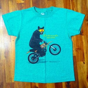 Green bear on dirt bike T-shirt